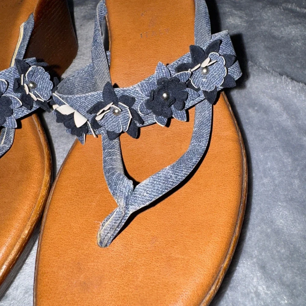 Italian Shoemakers Womens Floral Wedge Sandals 8 M Blue Denim Made In Italy